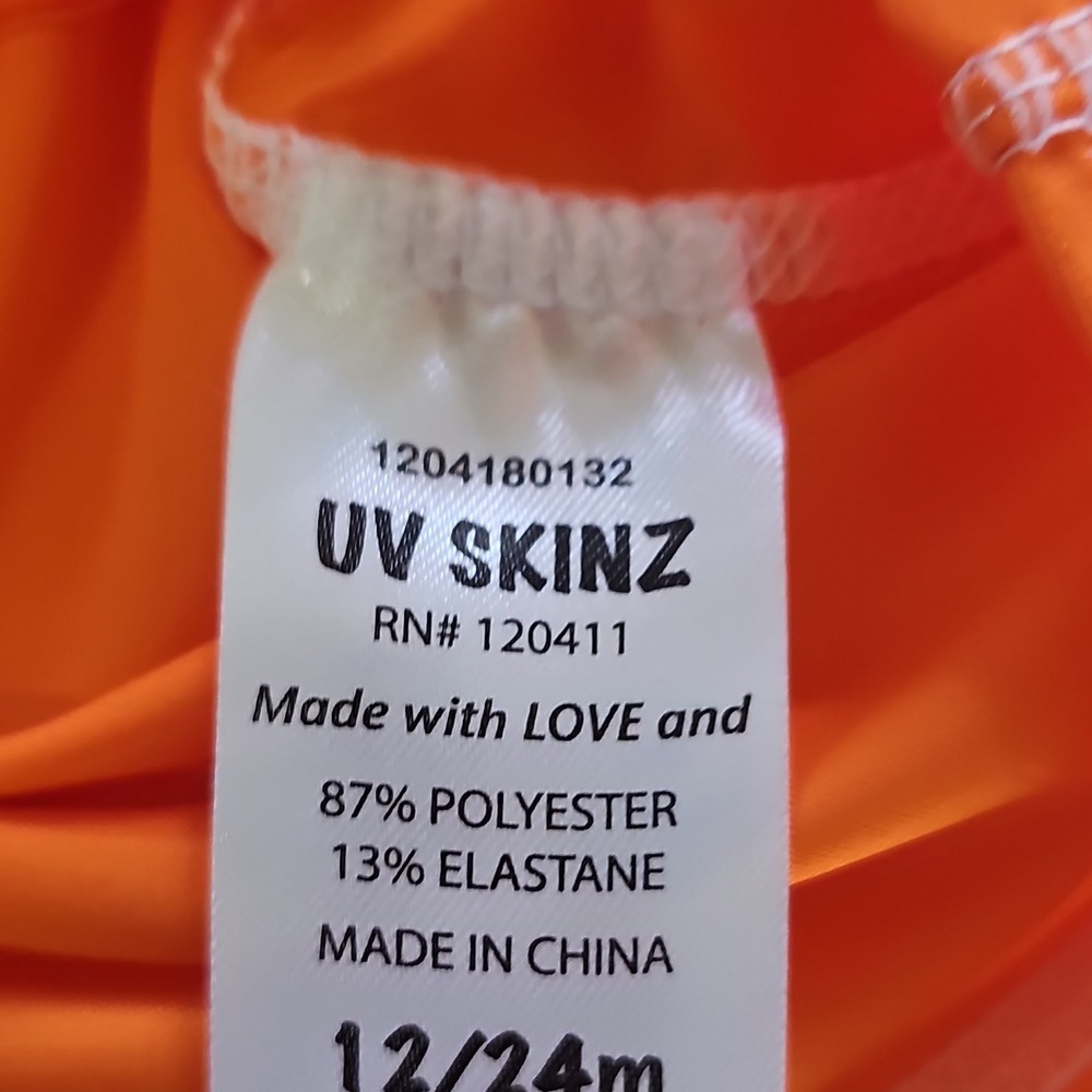UV Skinz UPF 50+ Long Sleeve Rash Guard Swim Shirt Orange White 12/24m - Picture 2 of 5